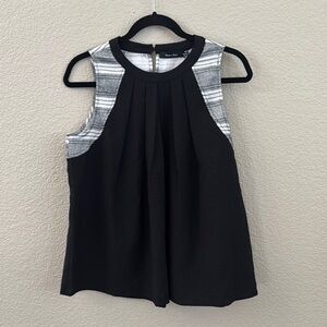 Doe & Rae Black Pleated Sleeveless Blouse